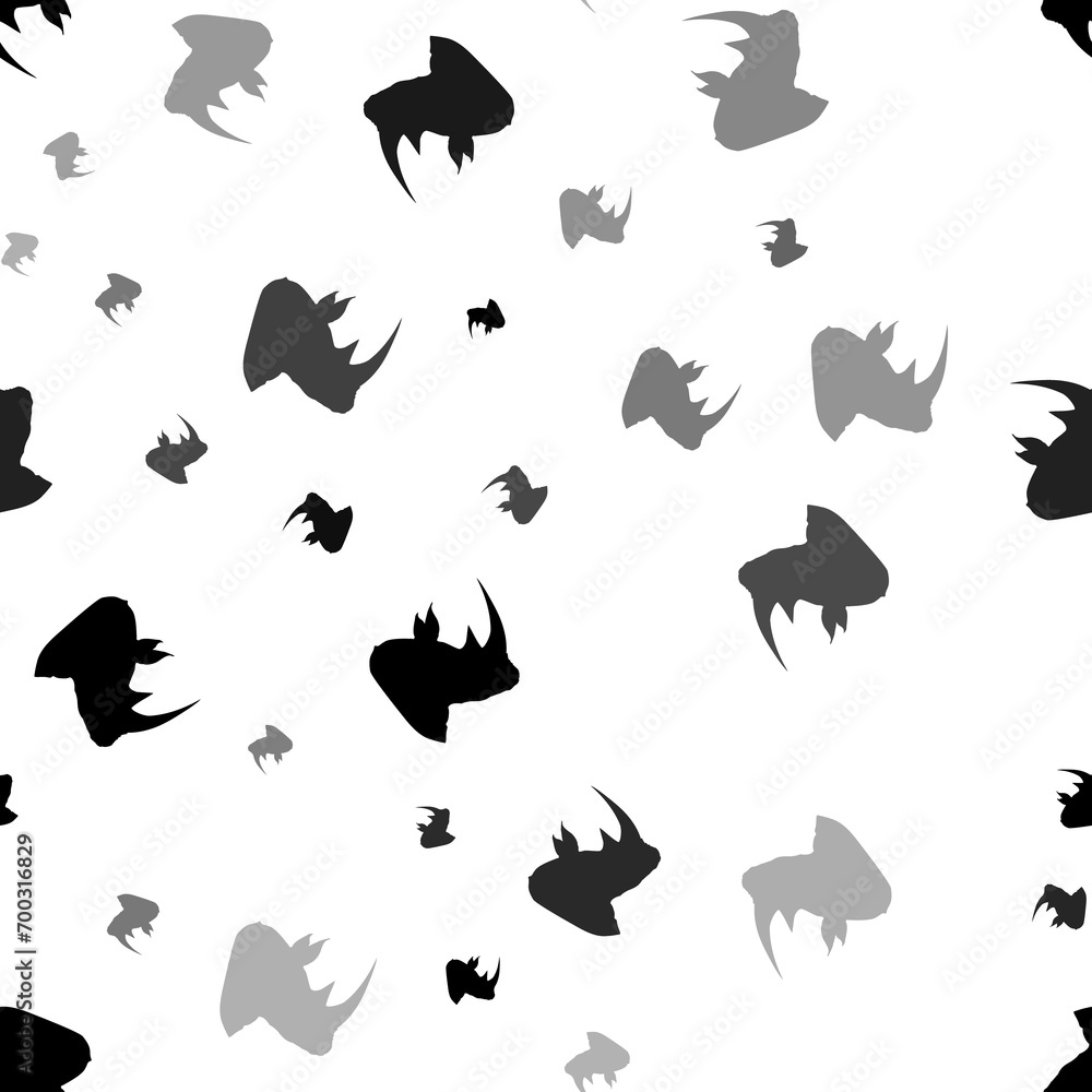 Poster seamless vector pattern with rhinoceros head symbols, creating a creative monochrome background with