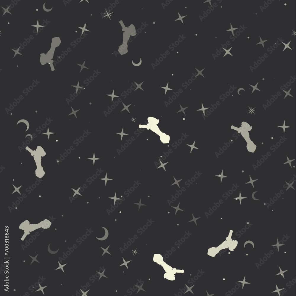 Wall mural seamless pattern with stars, cordless angle grinder symbols on black background. night sky. vector i