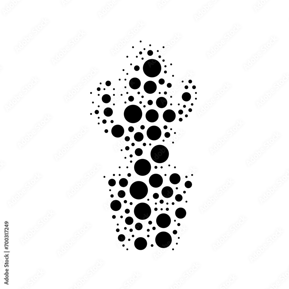 Poster a large cactus symbol in the center made in pointillism style. the center symbol is filled with blac