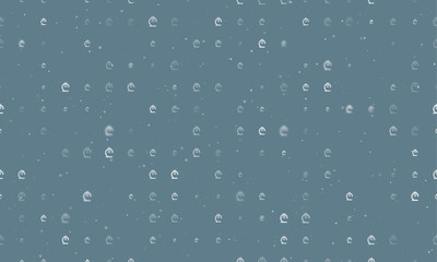 Seamless background pattern of evenly spaced white lary symbols of different sizes and opacity. Vector illustration on blue grey background with stars