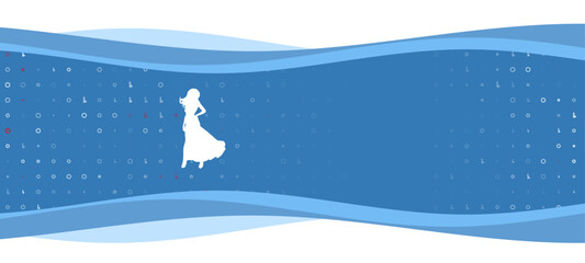 Blue wavy banner with a white lady symbol on the left. On the background there are small white shapes, some are highlighted in red. There is an empty space for text on the right side