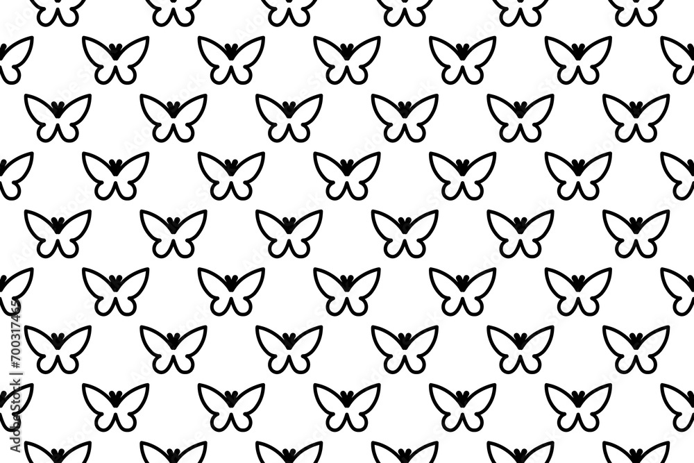 Poster seamless pattern completely filled with outlines of butterfly symbols. elements are evenly spaced. i