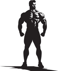 Fototapeta na wymiar Jet Black Bulk Full Body Vector Logo Icon Muscle Monolith Bodybuilders Iconic Black Vector