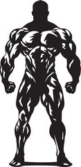Sculpted Power Bodybuilders Vector Logo in Black Bold Bulk Full Body Black Vector Iconography
