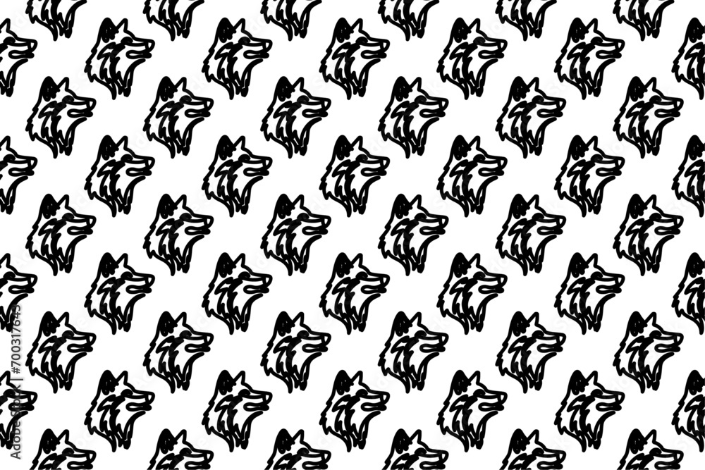 Poster seamless pattern completely filled with outlines of wolf heads. elements are evenly spaced. vector i