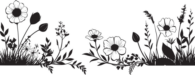 Monochrome Flora Embrace Black Floral Icon Design Ink Dipped Garden Borderline Botanical Vector Emblem