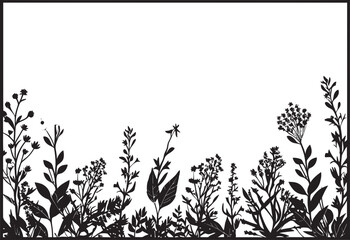 Inky Flora Perimeter Botanical Border Vector Logo Enigmatic Bloom Edging Black Floral Vector Icon