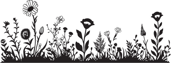 Silhouette of Botanical Blooms Floral Vector Logo Ink Engraved Petal Perimeter Black Floral Icon Design