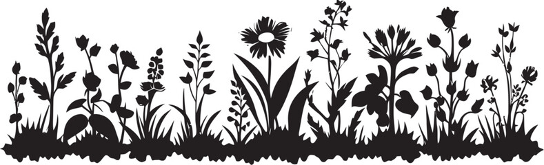 Botanical Noir Boundary Floral Vector Icon Design Midnight Ink Blossom Frame Black Floral Border