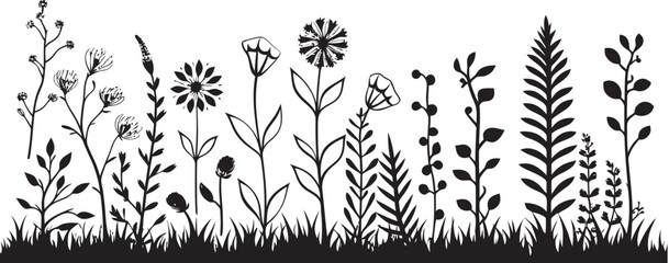 Ink Dipped Garden Border Black Floral Icon Monochrome Botanical Sketch Floral Vector Design