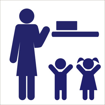 The sign "keep away from children" or "store in a place inaccessible to children." Vector illustration.