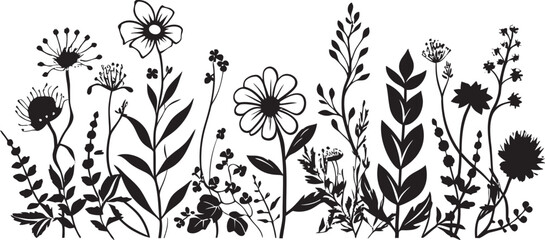 Ink Drenched Flora Perimeter Botanical Vector Logo Botanical Bloom Border Black Floral Vector Icon
