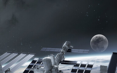 3D illustration of International space station near Earth. High quality digital space art in 5K - realistic visualization © Vadimsadovski