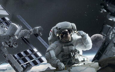 3D illustration of International space station near Earth. High quality digital space art in 5K - realistic visualization © Vadimsadovski