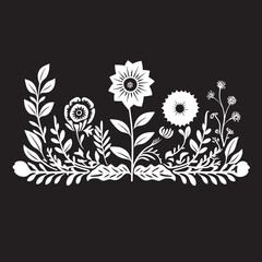Floral Ink Outline Botanical Border Vector Icon Enigmatic Botanical Edging Black Floral Vector Logo