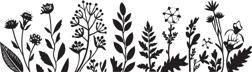 Elegant Ink Garden Border Black Floral Icon Design Enigmatic Flora Perimeter Botanical Vector Emblem