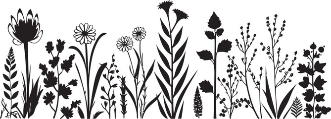 Midnight Flora Embrace Black Botanical Icon Elegant Inked Garden Frame Floral Vector Emblem