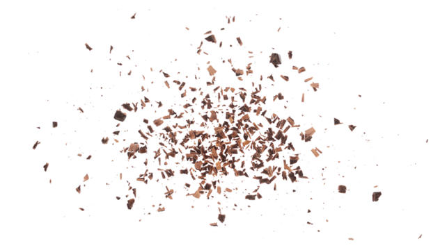 Chopped dark chocolate isolated on white, top view