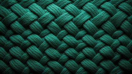  a close up view of a green knitted material with a very large braiding pattern on the side of it.