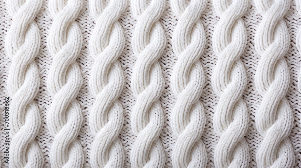 Aufkleber a close up view of a white knitted blanket with a braiding pattern on the bottom of the blanket.