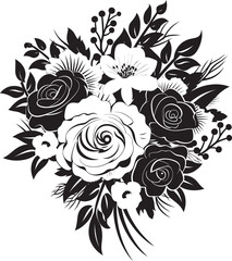 Floral Radiance Bridal Bouquet Box Icon Ethereal Bridal Posy Black Vector Logo Design