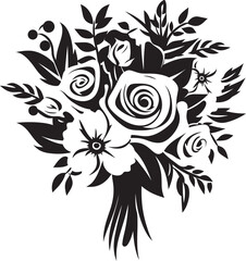 Blossom Elegance Monochrome Bouquet Icon Design Elegant Bouquet Essence Black Vector Emblem