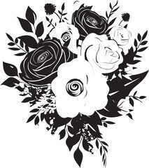 Petal Elegance Bridal Bouquet Icon Ethereal Bloom Elegance Black Vector Logo