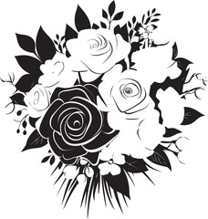 Elegant Posy Symbolism Black Box Emblem Bridal Bloom Unity Monochrome Vector