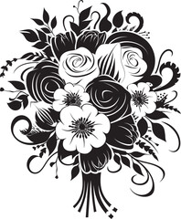 Chic Petal Harmony Black Bouquet Icon Design Bouquet Elegance Monotone Bridal Vector
