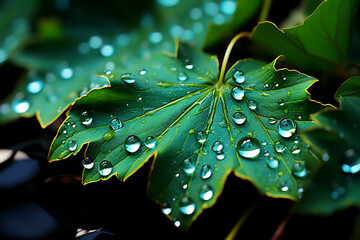 big green leaf with rain drops