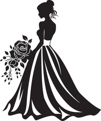 Chic Bride Silhouette Black Logo Design Graceful Bridal Aura Bride Vector Symbol