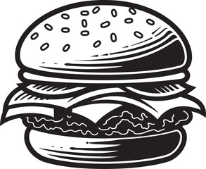 Chic Burger Elegance Black Icon Delightful Burger Black Vector Emblem