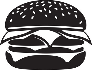Delightful Burger Black Vector Emblem Juicy Bite Monochrome Burger Symbol