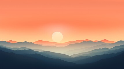Fototapeta premium a sunset view of a mountain range with the sun rising over the mountains and the trees in the foreground.