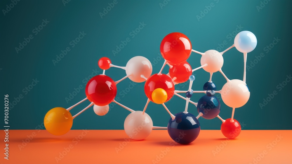 Poster a group of multicolored balls sitting next to each other on an orange surface with a teal background
