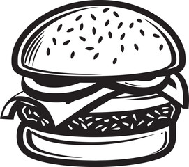 Tasty Mystery Vector Burger Icon Gourmet Savory Black Vector Emblem