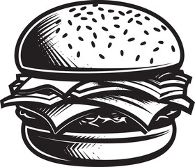 Iconic Burger Design Black Emblem Sizzling Flavor Burger Vector