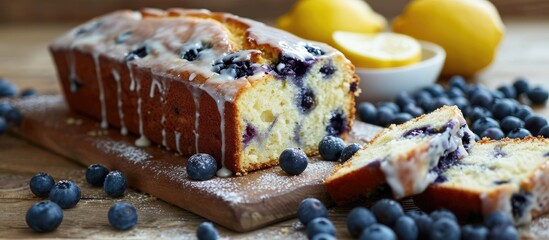 Sugar-glazed lemon blueberry loaf-cake.