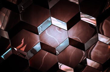 Hexagons as a background. Red mirror hexagons. 