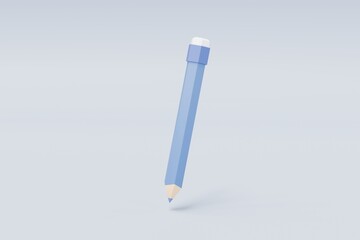 3d pen or pencil icon floating on isolated blue background. Contract signing attribute drawing learning education. minimal cartoon.3D Rendering. Banner, a place for text, copy space.