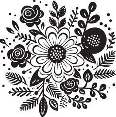 Whimsical Garden Doodle Flower Icon Charming Doodles Black Flower Bundle