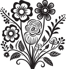 Fototapeta premium Whimsical Botanical Sketch Black Vector Logo Creative Floral Doodles Monochrome Emblem