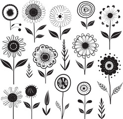 Scribble Flower Bouquet Doodle Icon Whimsical Botanical Sketch Black Vector Logo