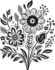 Ink Sketchy Blooms Monochrome Logo Floral Scribble Art Black Vector Icon