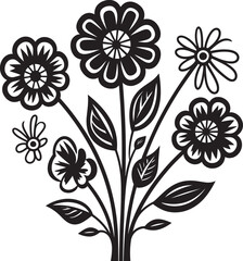 Artistic Doodle Bouquet Monochrome Vector Creative Floral Essence Black Emblem