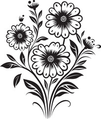 Creative Floral Essence Black Emblem Whimsical Doodle Garden Monochrome Logo