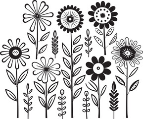 Ink Floral Essence Monochrome Design Floral Scribble Charm Black Vector
