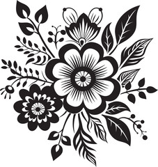Quirky Blossom Doodles Monochrome Emblem Hand Drawn Flower Sketch Black Icon