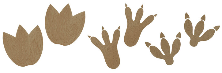 Dinosaur footprints. Dinosaur footprints. Silhouette, three types of dino foot steps