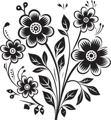 Playful Petals Monochrome Vector Emblem Ink Sketch Bouquet Black Doodle Design